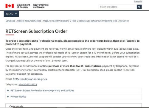 RETScreen pricing
