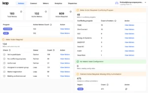 Leap Actions Dashboard for managing virtual power plant meter enrollment