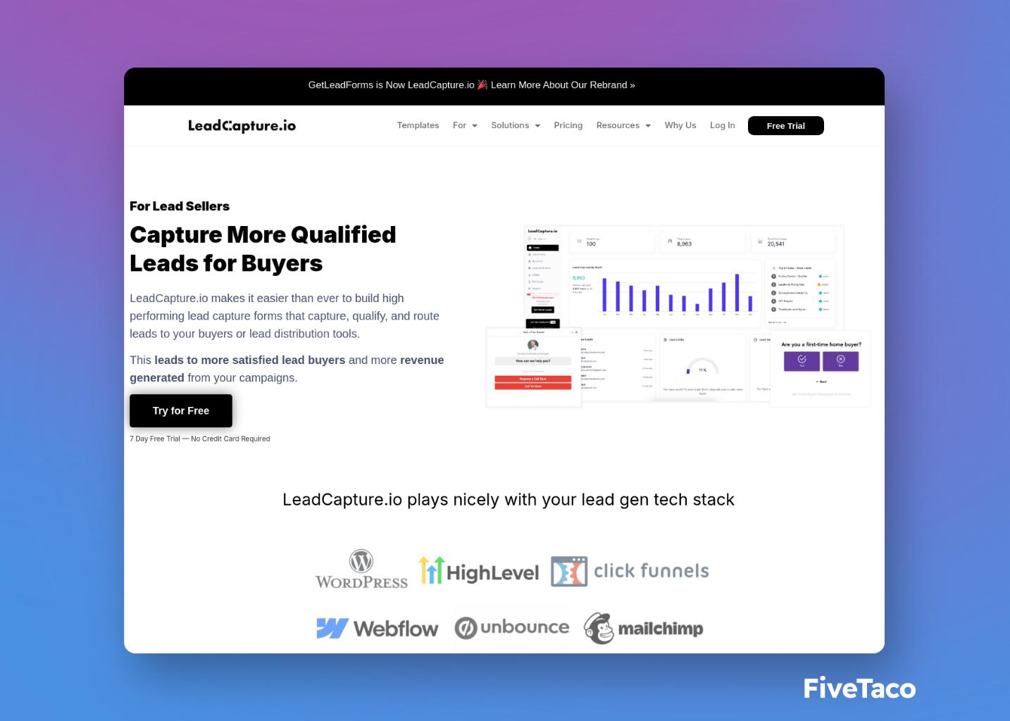 LeadCapture AI hero section with AI lead capture and sales automation platform